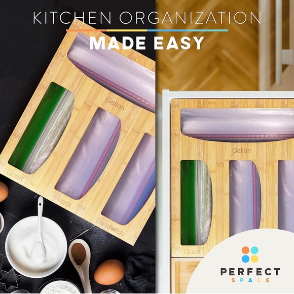 Bamboo Ziplock Bag Storage Organizer w/ 4 Compartments - Baggie Organizer Drawer - Picture 2 of 7